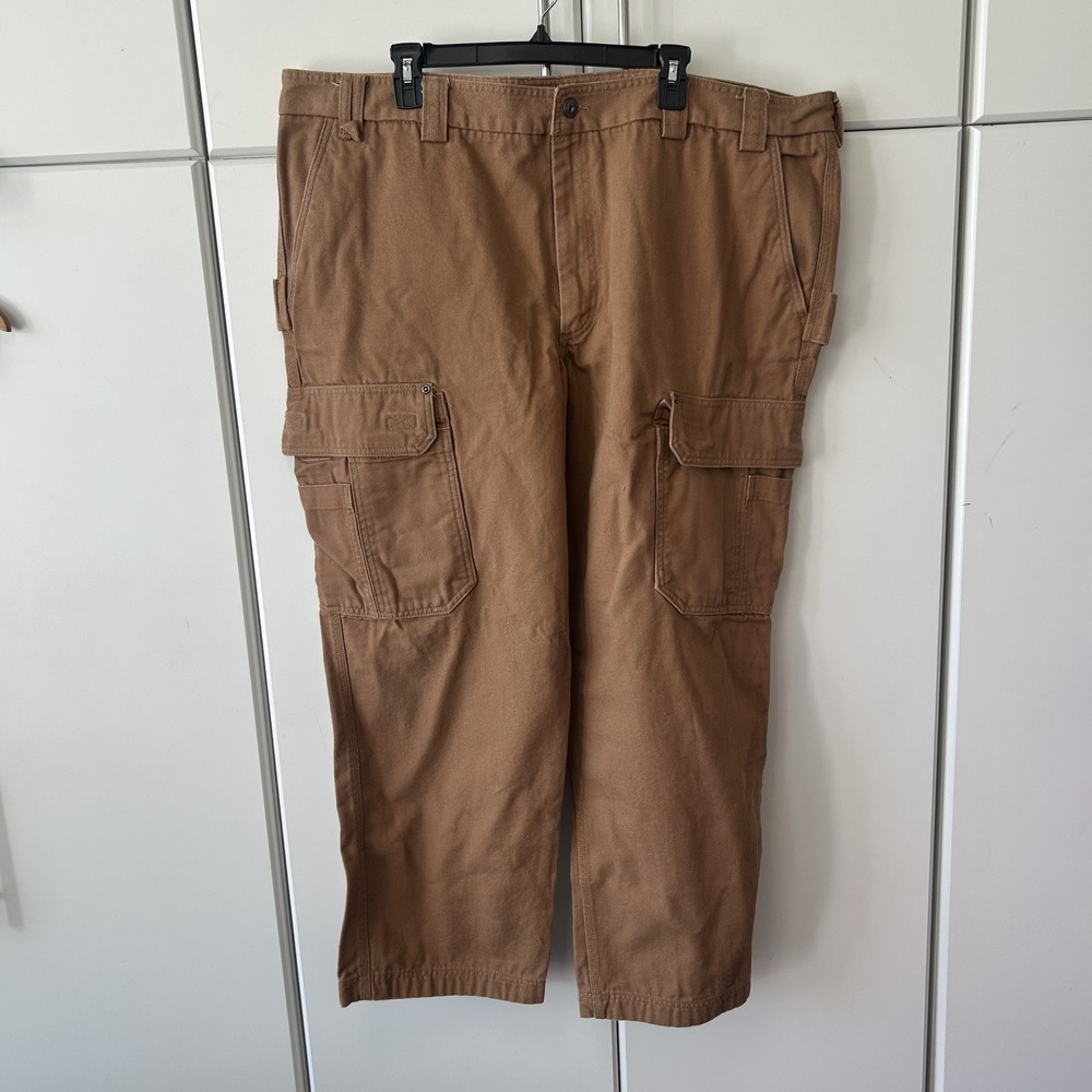 Duluth Trading Co Fire Hose Relaxed Fit Cargo Pants Mens 48x32 Brown Canvas Work
